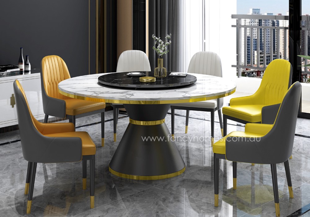 Cleo Round Marble Top Dining Set, Marble Round Dining Table Set For 6