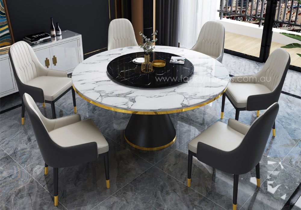 Cleo Round Marble Top Dining Set, 6 Chair Dining Table Round