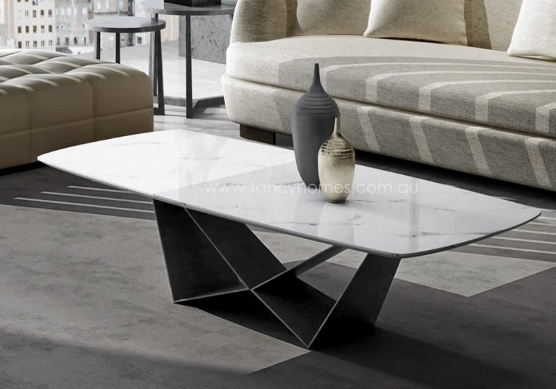 Fancy Homes Constance marble top coffee table features carbon steel base