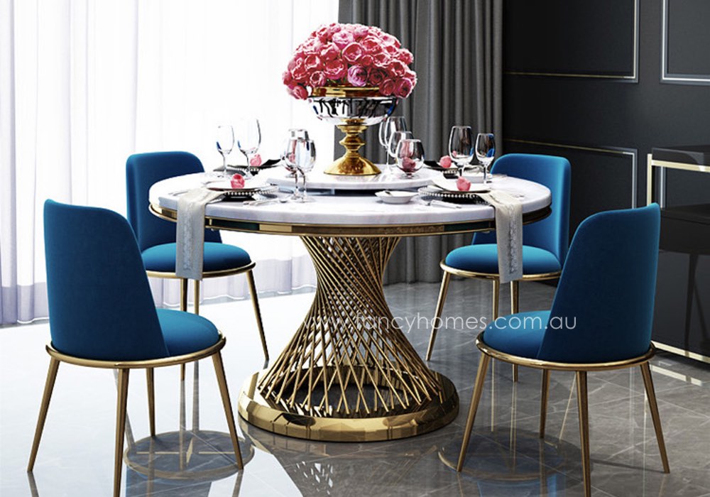 Fiamma Round Marble Top Dining Set, Marble Round Dining Table Set