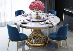 Fancy Homes Fiamma round marble top dining set with 4 chairs and Lazy Susan