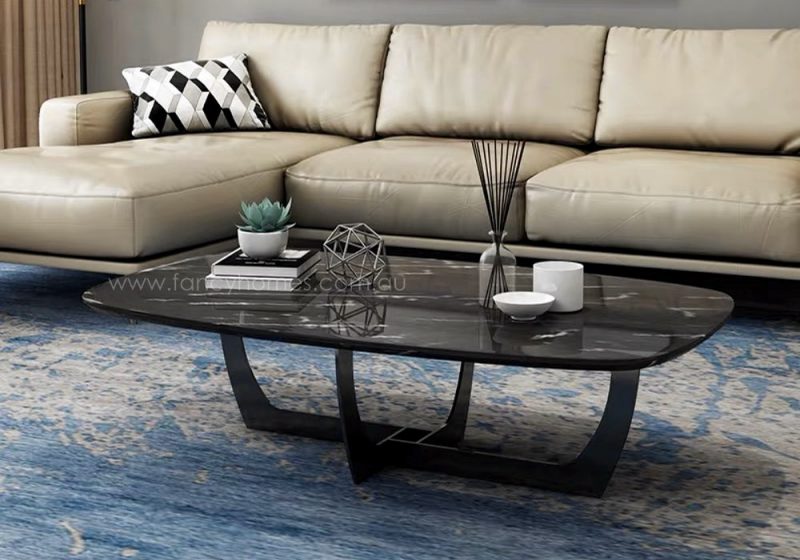 Oscar Marble Top Coffee Table with Carbon Steel Legs