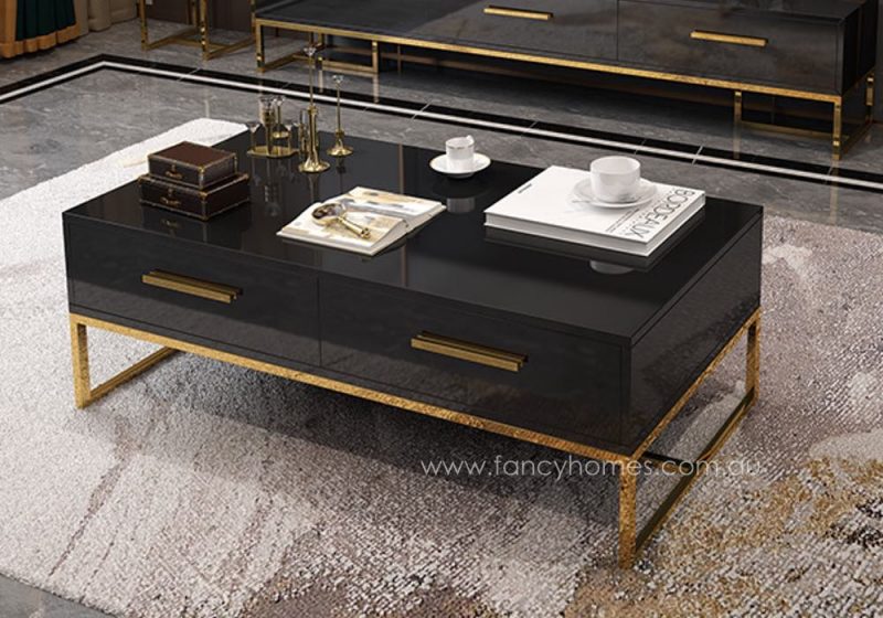 Fancy Homes Alessi rectangle storage coffee table in black with stainless steel base