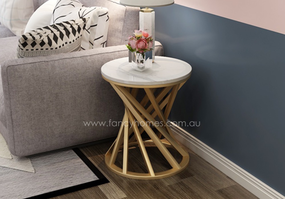Venus Marble Top Side Table Coffee, Wood Base Marble Top Coffee Table