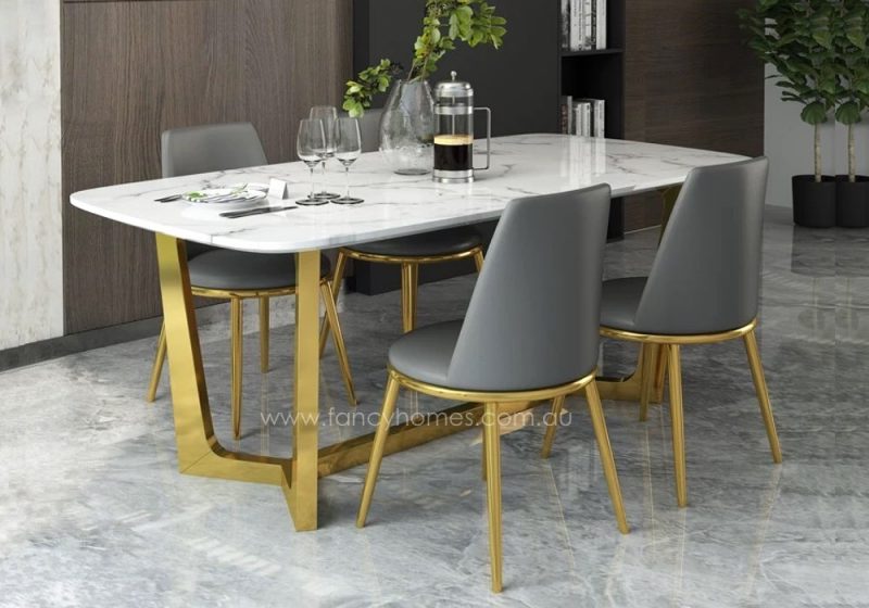 Fancy Homes Jacob Marble Top Dining Table with Gold Stainless Steel Base