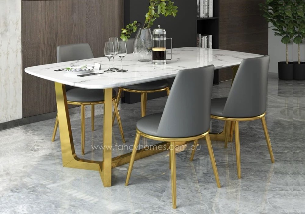 Jacob Marble Top Dining Table Gold Base, Marble And Gold Dining Table