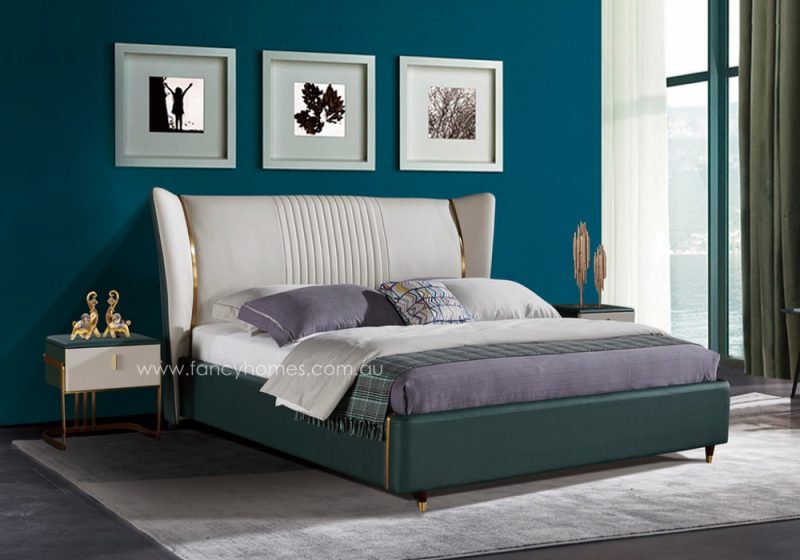 Fancy Homes Caprice Italian leather bed frame leather beds features stainless steel detail and wooden legs