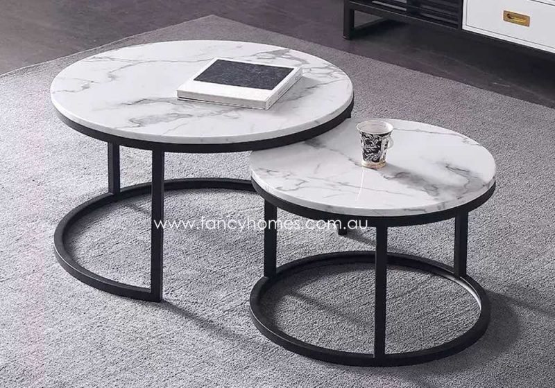 Fancy Homes Chelsea Marble Top Coffee Table with Black Stainless Steel Base