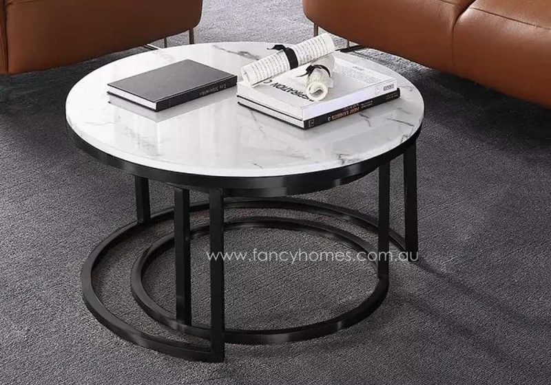 Fancy Homes Chelsea Marble Top Coffee Table with Black Stainless Steel Base, Featuring Space-saving Design