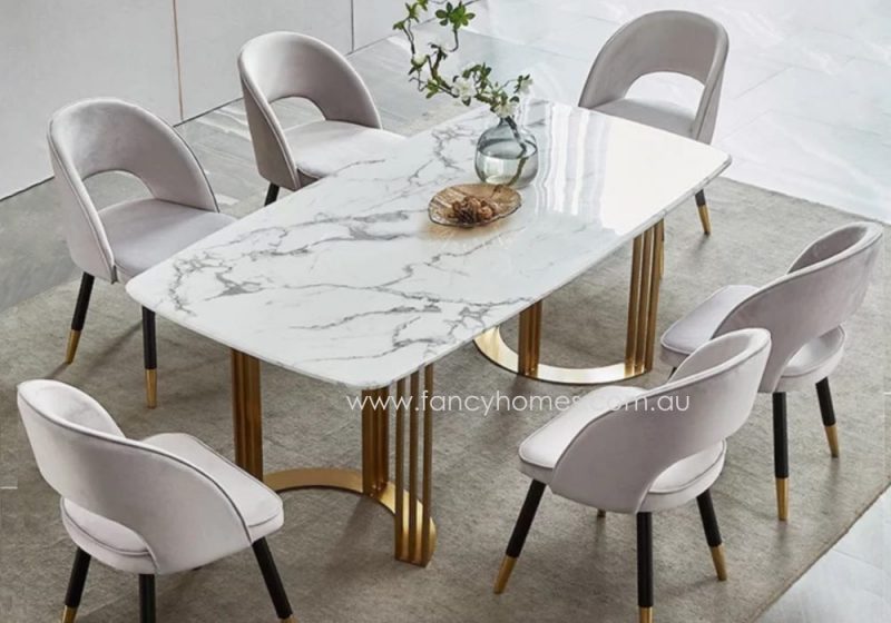 Fancy Homes Flavia Marble Top Dining Table Venatino White