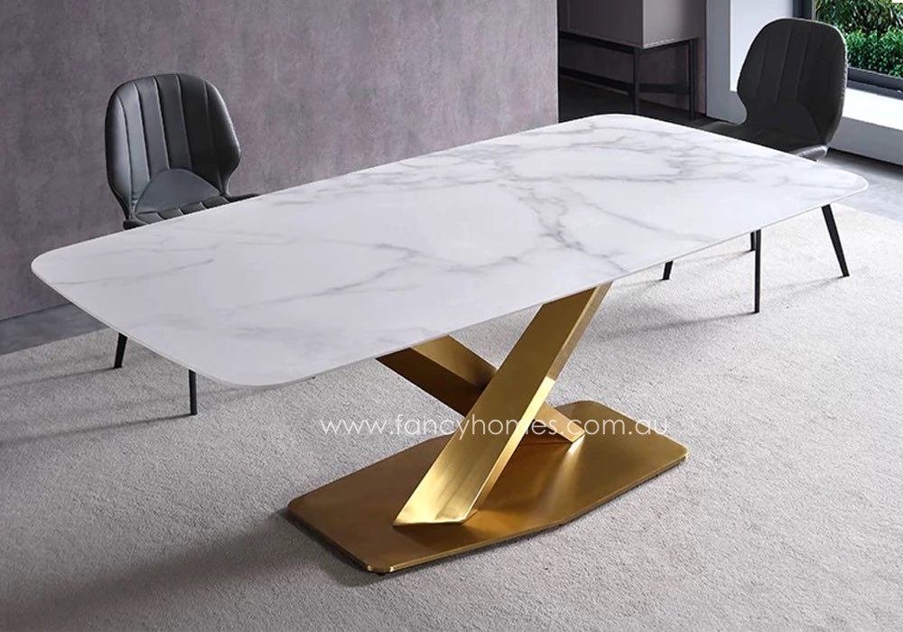 Marby Modern Rectangle 63 Faux Marble Dining Table Gold Base Stainless  Steel