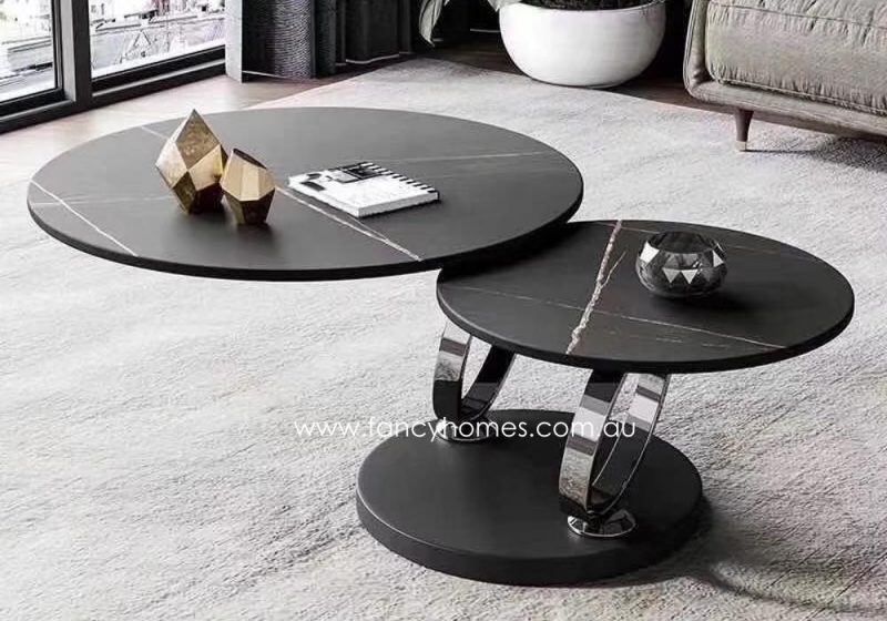 Fancy Homes Tutti swivel space-saving sintered stone coffee table with black gold table top