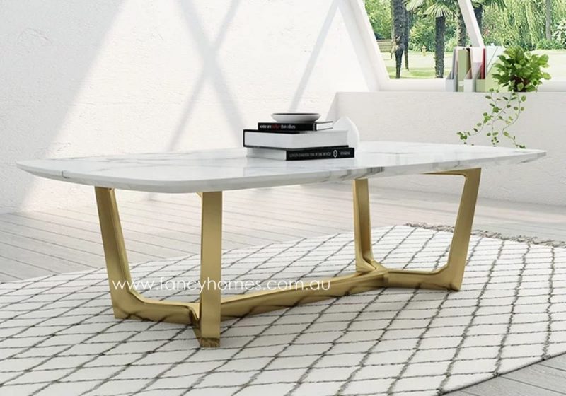 Fancy Homes Jacob Marble Top Coffee Table Gold Stainless Steel Base