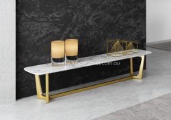 Fancy Homes Jacob Marble Top TV Unit with Gold Stainless Steel Base