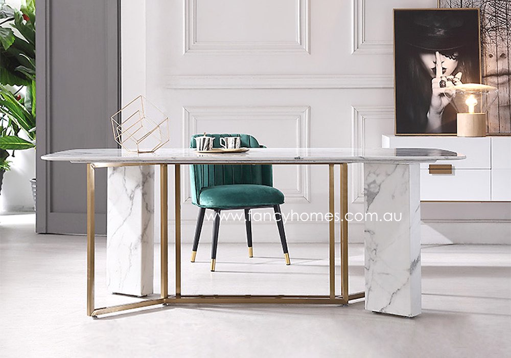 Buy Bianca Marble Top Dining Table Gold Base, Tables Fancy Homes