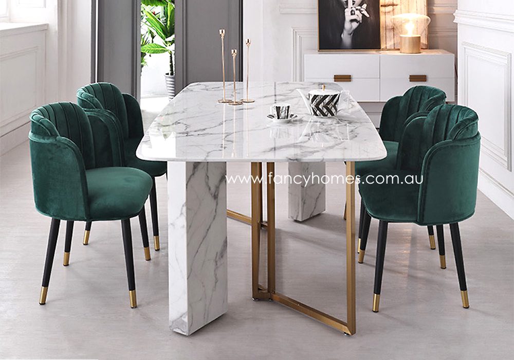 Buy Bianca Marble Top Dining Table Gold Base, Tables Fancy Homes