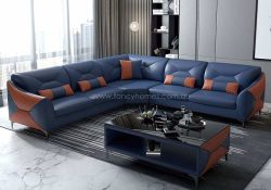 Fancy Homes Brooklyn-B Corner Leather Sofa Blue and Orange
