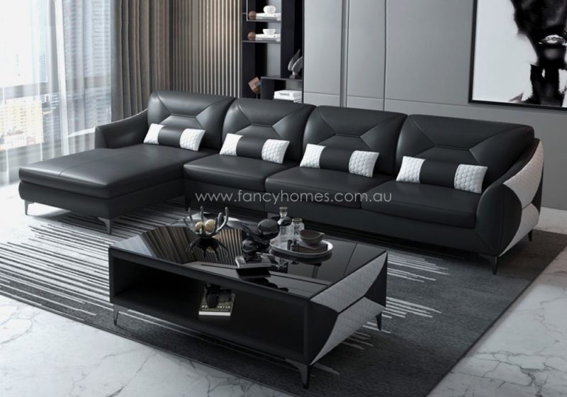 Fancy Homes Brooklyn-C Chaise Leather Sofa Black and White