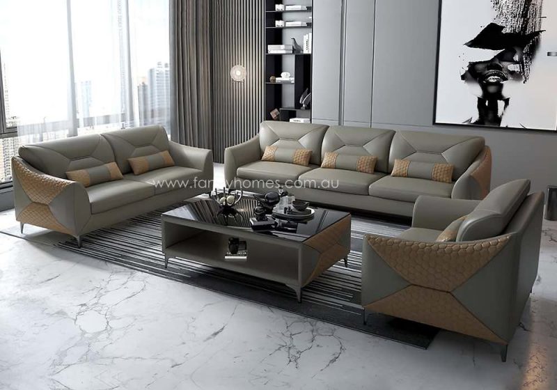 Fancy Homes Brooklyn-D Lounges Suites Leather Sofa Beige and Sand