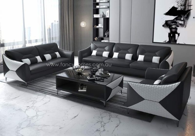 Fancy Homes Brooklyn-D Lounges Suites Leather Sofa Black and White