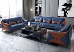 Fancy Homes Brooklyn-D Lounges Suites Leather Sofa Blue and Orange