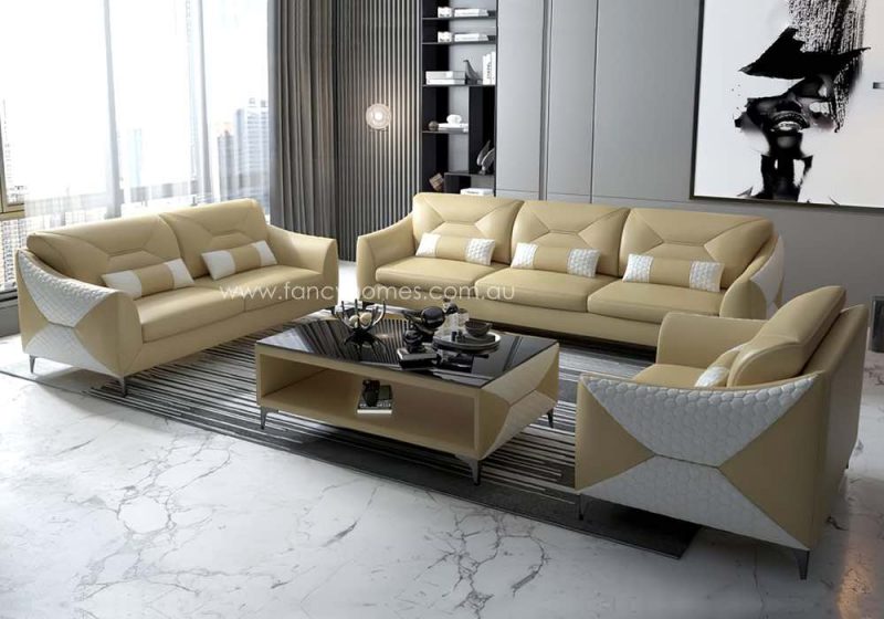 Fancy Homes Brooklyn-D Lounges Suites Leather Sofa Cream and White