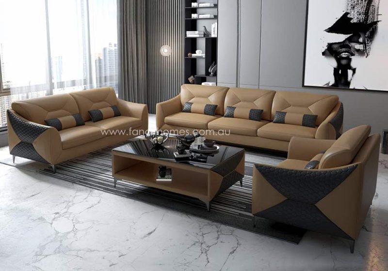 Fancy Homes Brooklyn-D Lounges Suites Leather Sofa Sand and Dark Grey