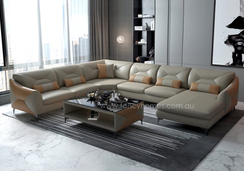 Fancy Homes Brooklyn Modular Leather Sofa Beige and Sand