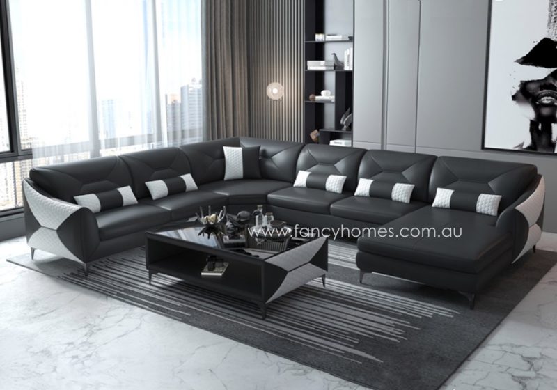 Fancy Homes Brooklyn Modular Leather Sofa Black and White