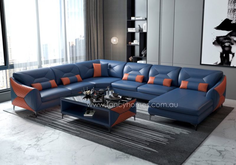 Fancy Homes Brooklyn Modular Leather Sofa Blue and Orange