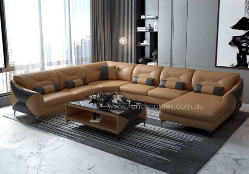 Fancy Homes Brooklyn Modular Leather Sofa Sand and Dark Grey