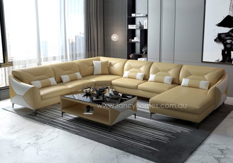 Fancy Homes Brooklyn Modular Leather Sofa Cream and White