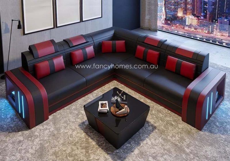 Fancy Homes Evoque-B Corner Leather Sofa Black and Red