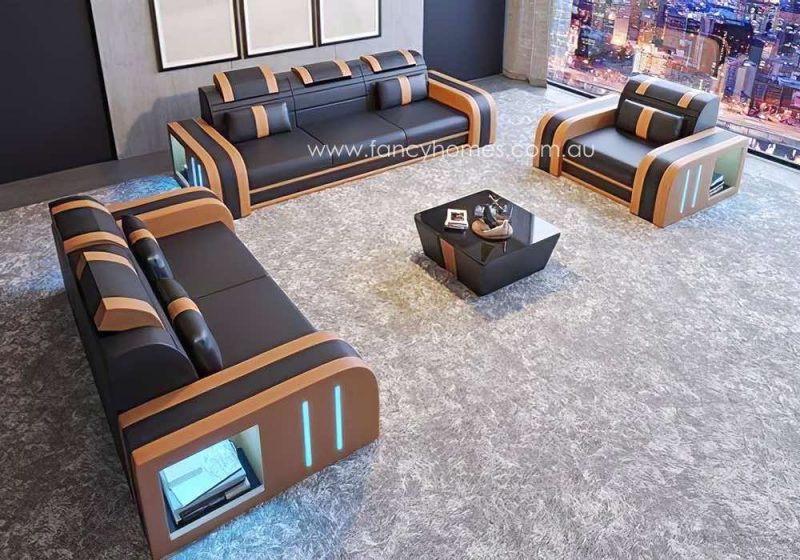 Fancy Homes Evoque-D Lounges Suites Leather Sofa Brown and Sand