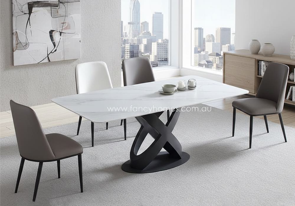 Galaxy Sintered Stone Top Dining Table White Top Fancy Homes Galaxy Sintered Stone Dining Table With White Top Customisable in Size, Shape and Colour