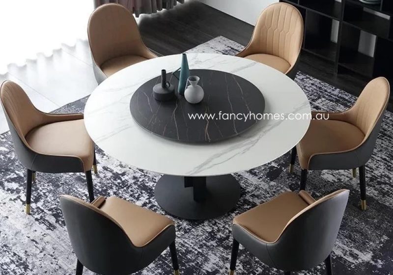 Fancy Homes Matisse Round Sintered Stone Dining Table with Andrea Dining Chairs