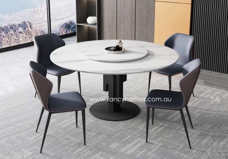 Fancy Homes Matisse Round Sintered Stone Dining Table with Liam Dining Chairs