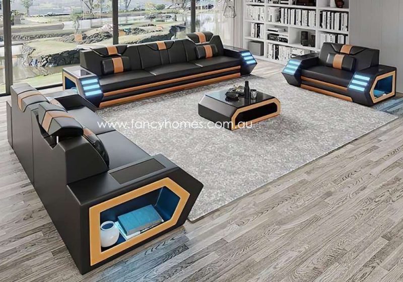 Fancy Homes Skylar-D Lounges Suites Leather Sofa Black and Sand