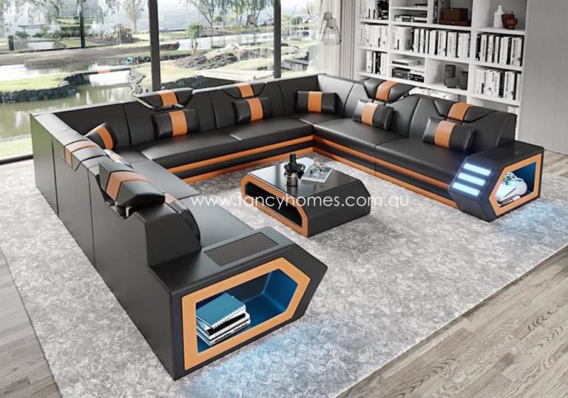 Fancy Homes Skylar-F Modular Leather Sofa Black and Sand