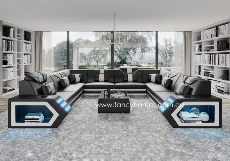 Fancy Homes Skylar-F Modular Leather Sofa Black and White