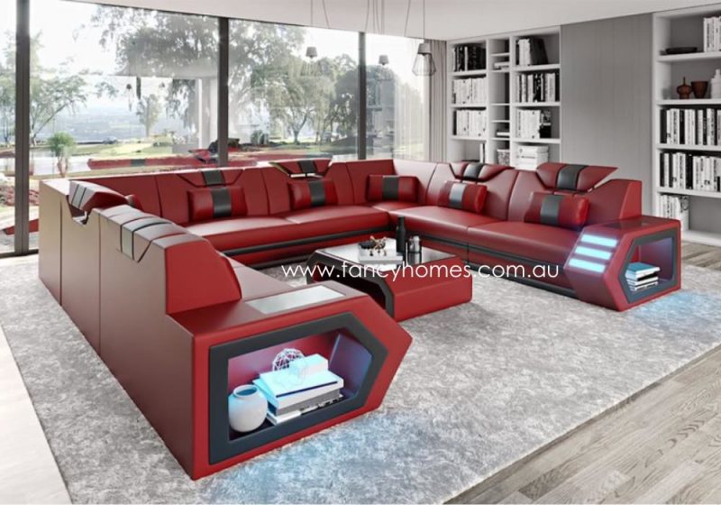 Fancy Homes Skylar-F Modular Leather Sofa Red and Black