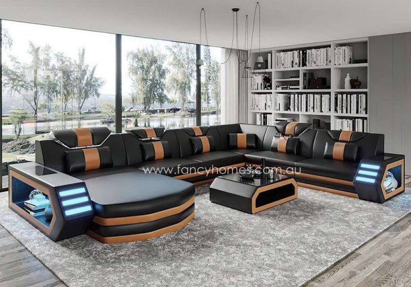 Fancy Homes Skylar Modular Leather Sofa Black and Sand