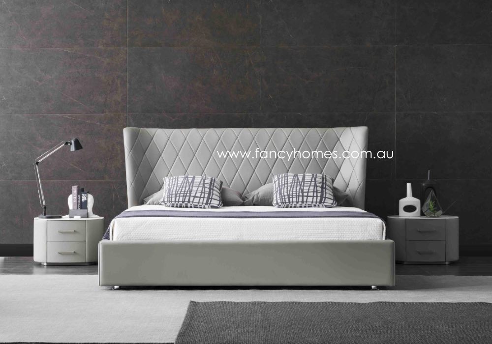 Camila Italian Leather Bed Frame, Grey Leather Bed Frame Queen