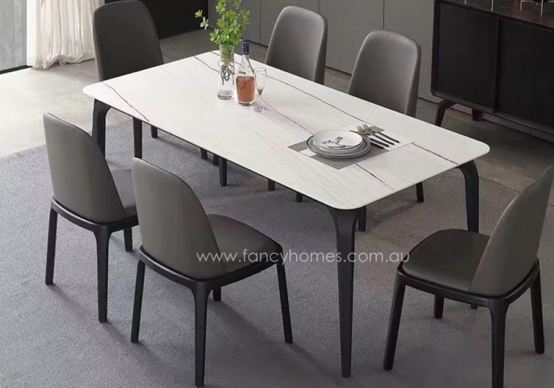 Fancy Homes Alexis Sintered Stone Dining Table in White Gold