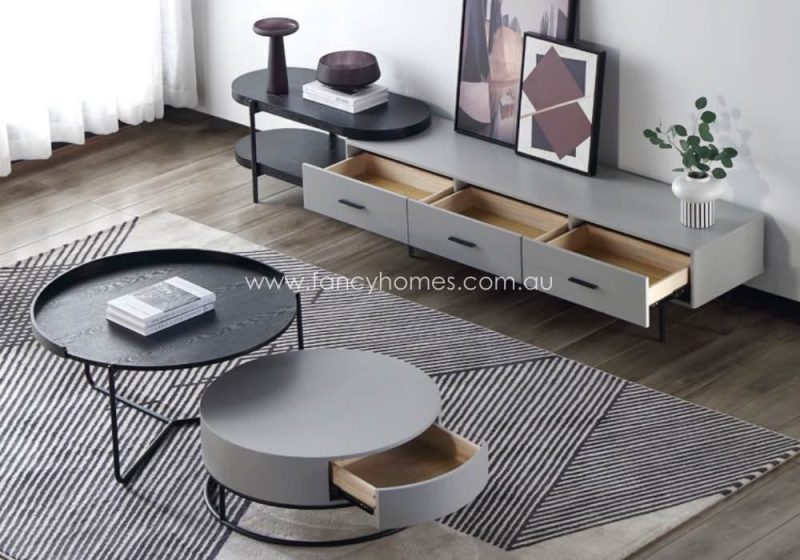 Fancy Homes Micah Coffee Table and TV Unit Black and Grey with Storages