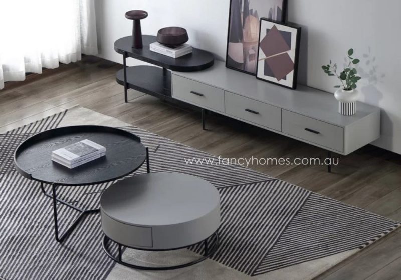 Fancy Homes Micah Coffee Table and TV Unit Grey and Black