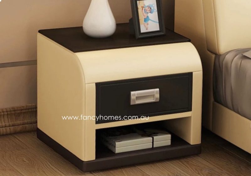 Fancy Homes NS9903 Bedside Table in Cream and Dark Brown