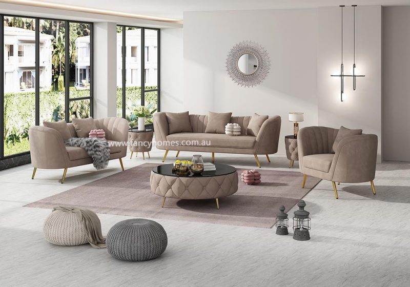 Fancy Homes Celeste Lounges Suites Fabric Sofa Beige Velvet