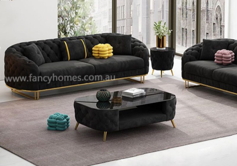 Fancy Homes Madilyn Fabric Coffee Table Black Velvet