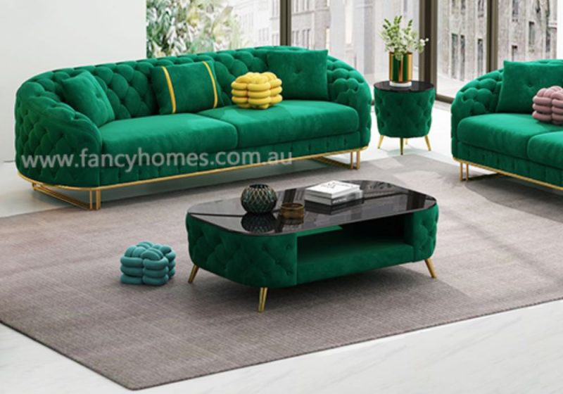 Fancy Homes Madilyn Fabric Coffee Table Green Velvet